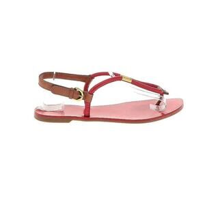 SERGIO ROSSI Twist Gold Thong Flat T-Strap Flip Flop Pink Brown Sandals 39.5 9.5